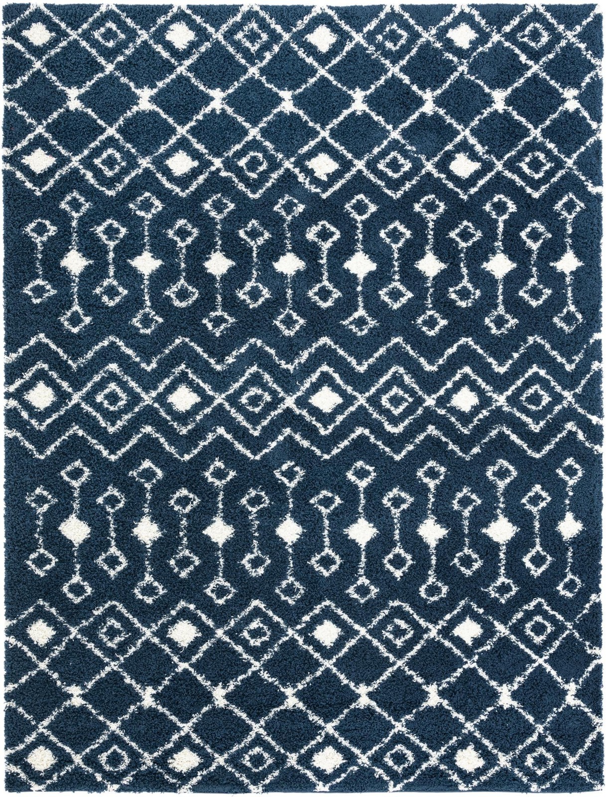 10' x 13' Bayley · Geometric trellis Shag Rug, navy and ivory