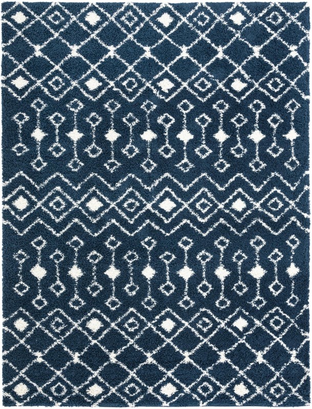 10' x 13' Bayley · Geometric trellis Shag Rug, navy and ivory