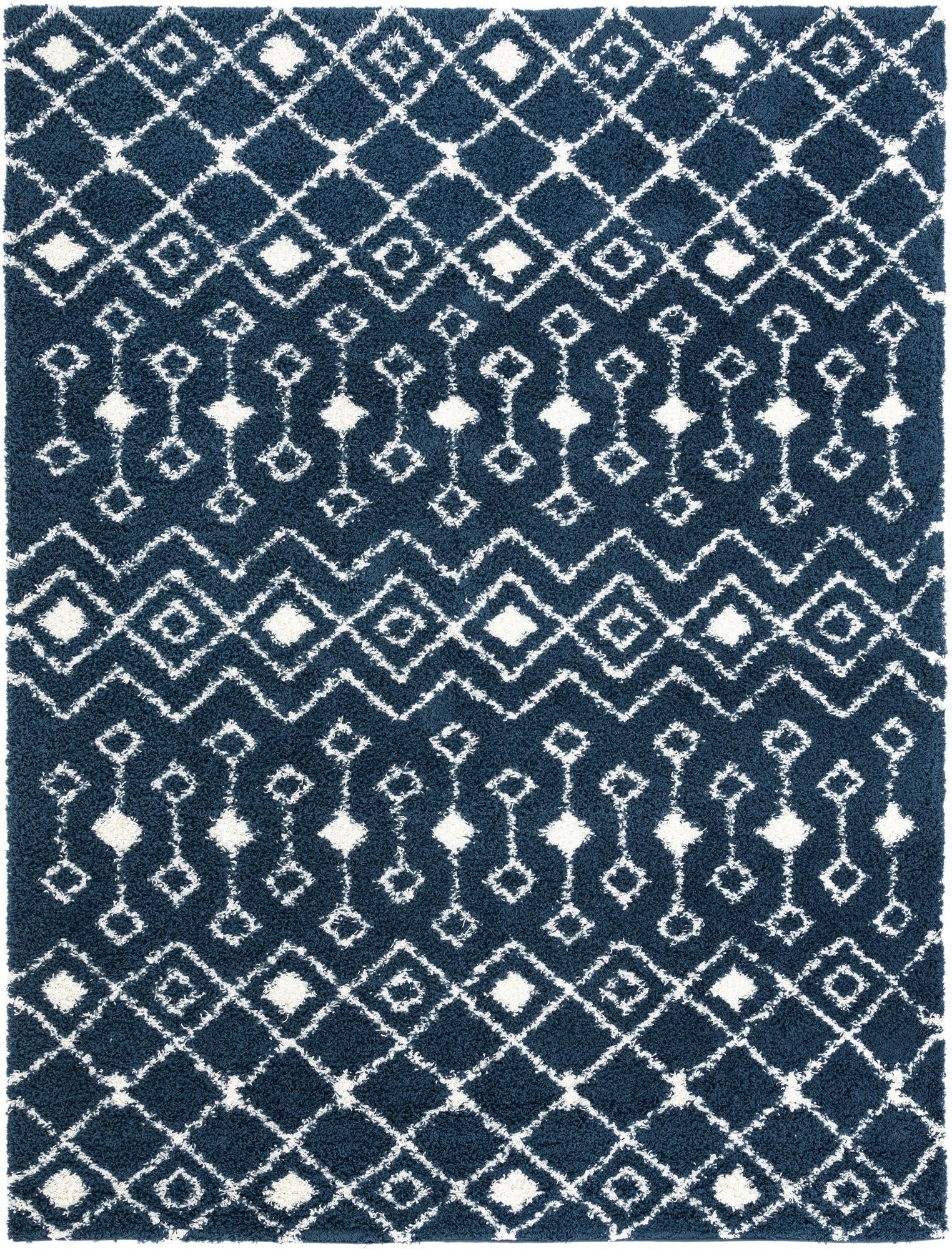 10' x 13' Bayley · Geometric trellis Shag Rug, navy and ivory