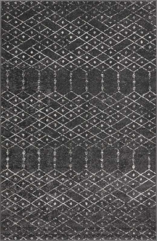 5' 3 x 8' Newcomb · Geometric lattice rug, charcoal and ivory