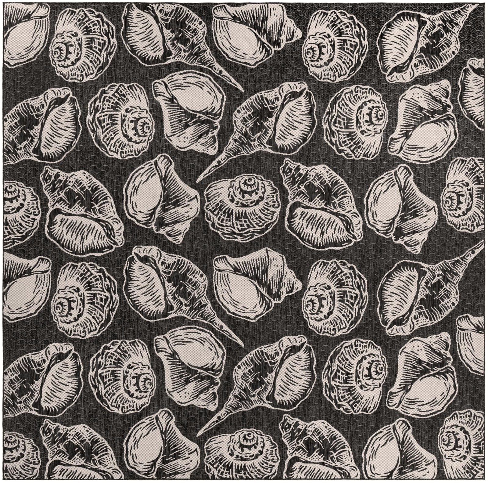 13' x 13' Arcata · Seashell Outdoor Rug, black and white