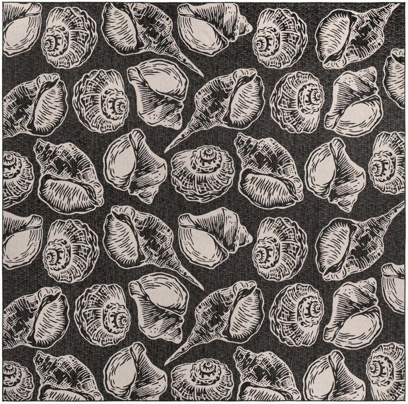 13' x 13' Arcata · Seashell Outdoor Rug, black and white