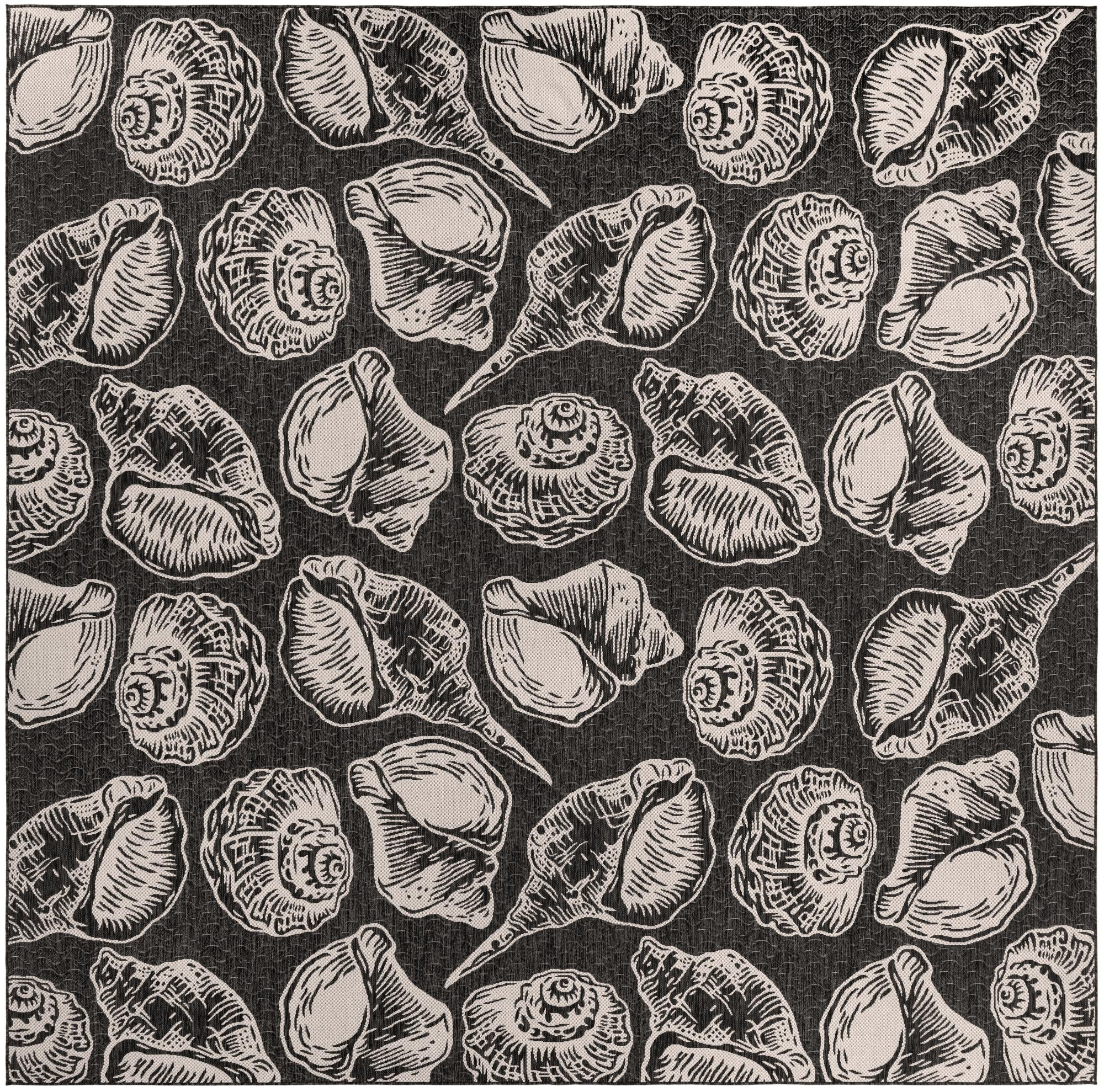 13' x 13' Arcata · Seashell Outdoor Rug, black and white