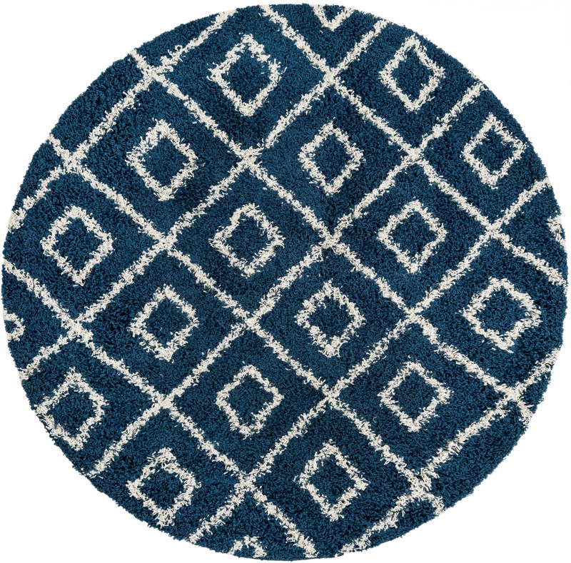 6' x 6' Brock · Diamond trellis Shag Rug, navy and ivory