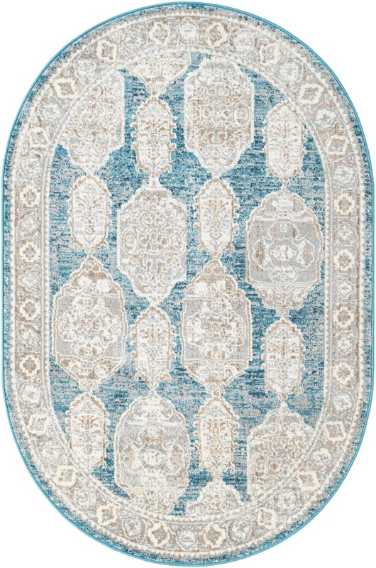 4' x 6' Pullman · Distressed medallion rug, blue and beige