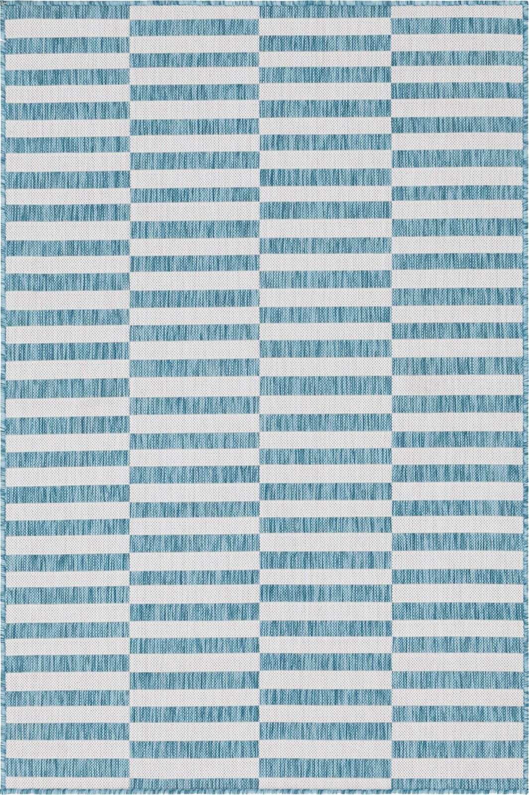 4' x 6' Ainsley · Geometric striped Outdoor Rug, aqua and ivory