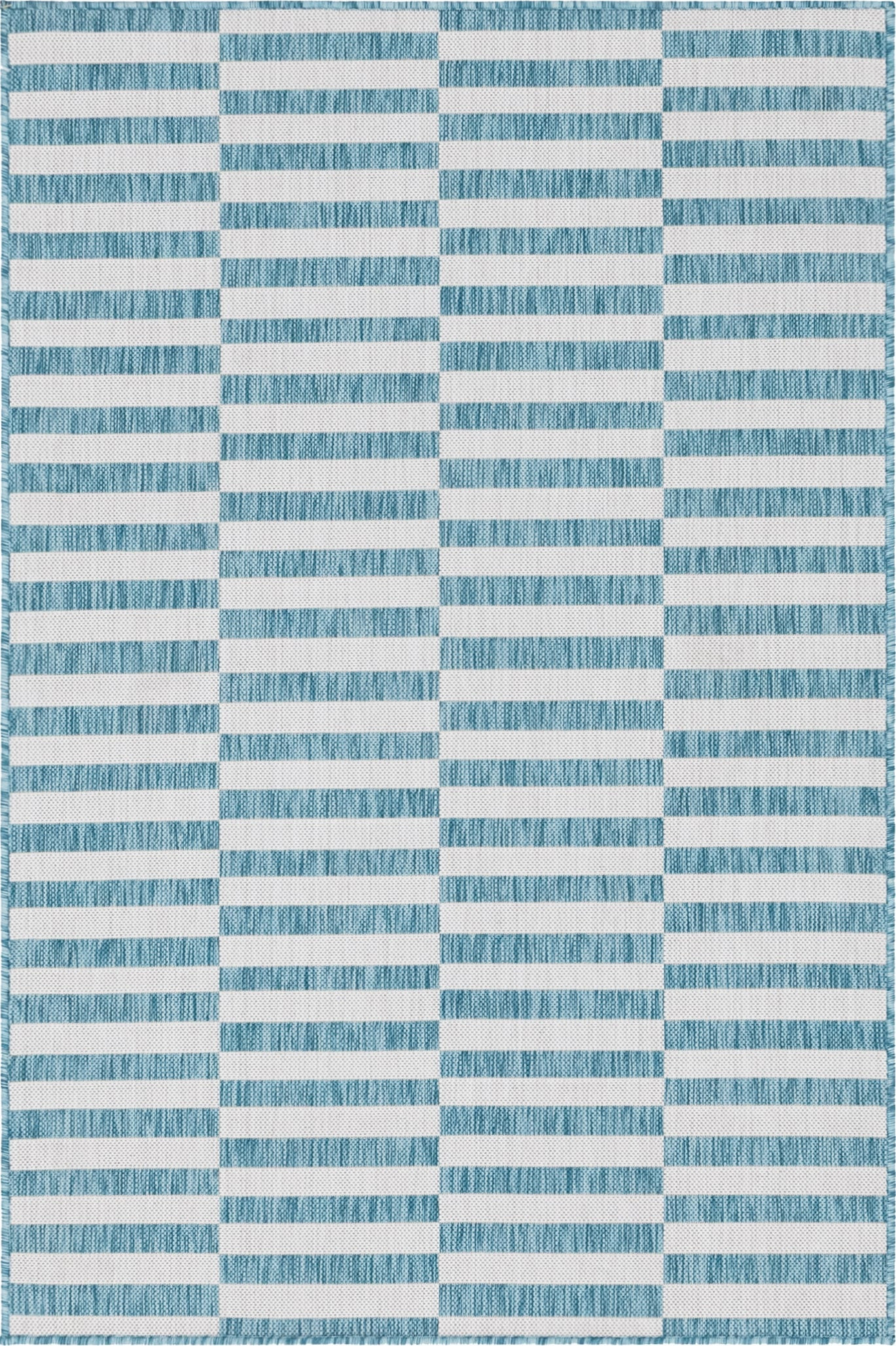 4' x 6' Ainsley · Geometric striped Outdoor Rug, aqua and ivory