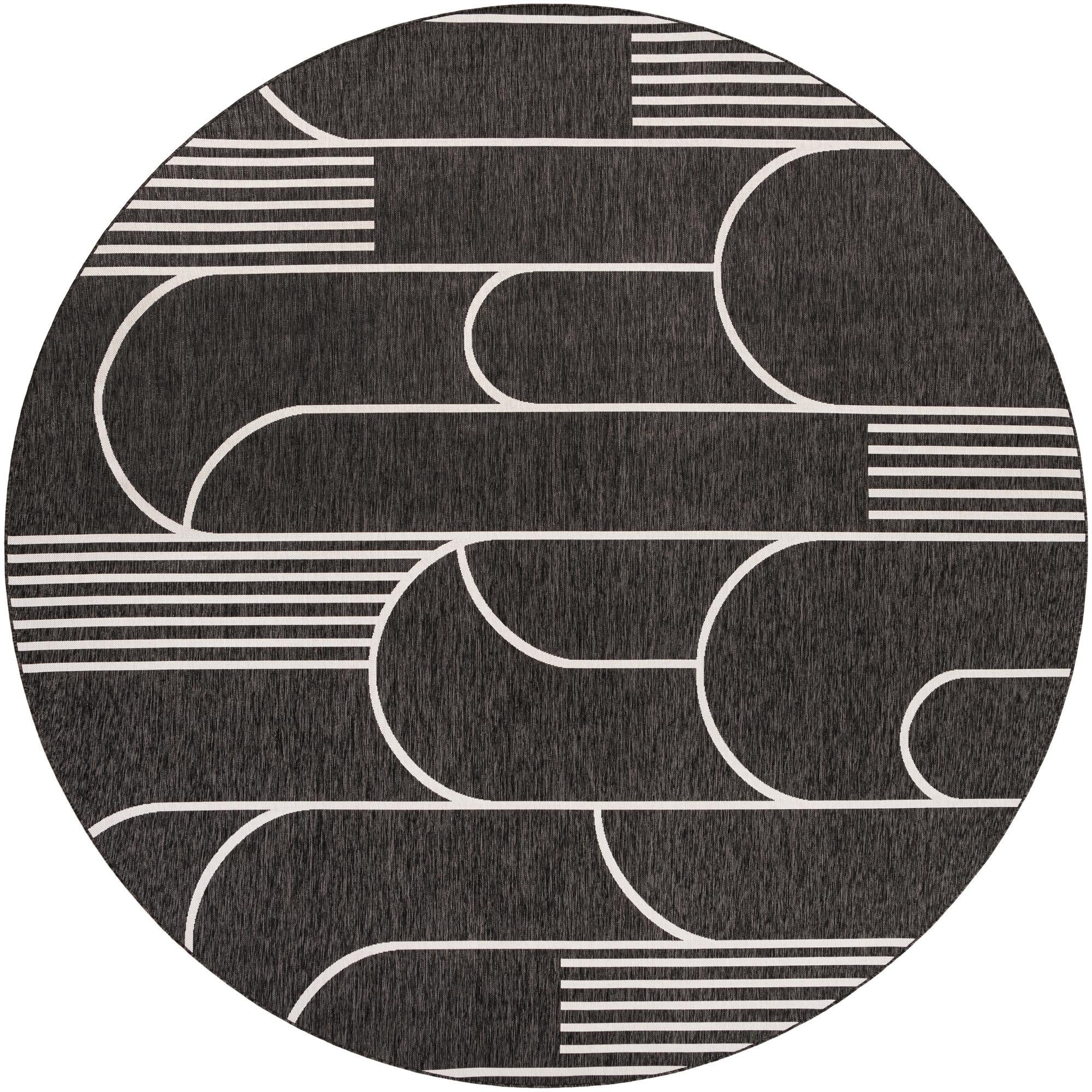 13' x 13' Prudence · Geometric Outdoor Rug, black and white