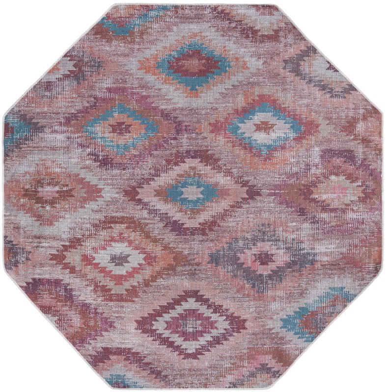 7' 10 x 7' 10 Uttley · Diamond tribal Washable Rug, terracotta and turquoise