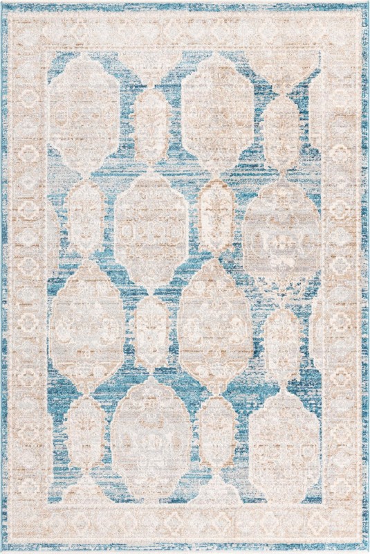 5' 3 x 8' Pullman · Distressed medallion rug, blue and beige