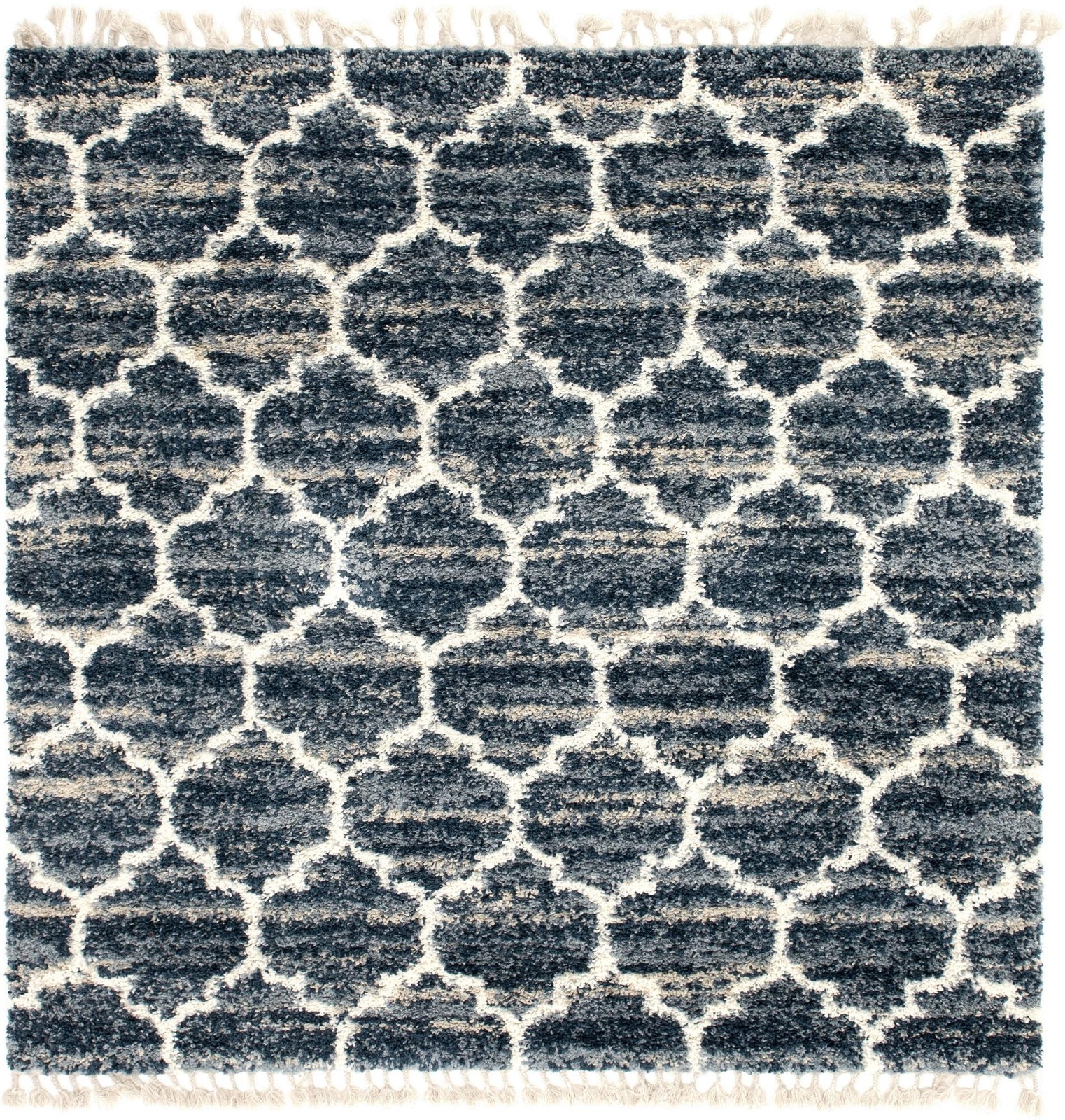 8' x 8' Everett · Lattice shag rug, blue and ivory