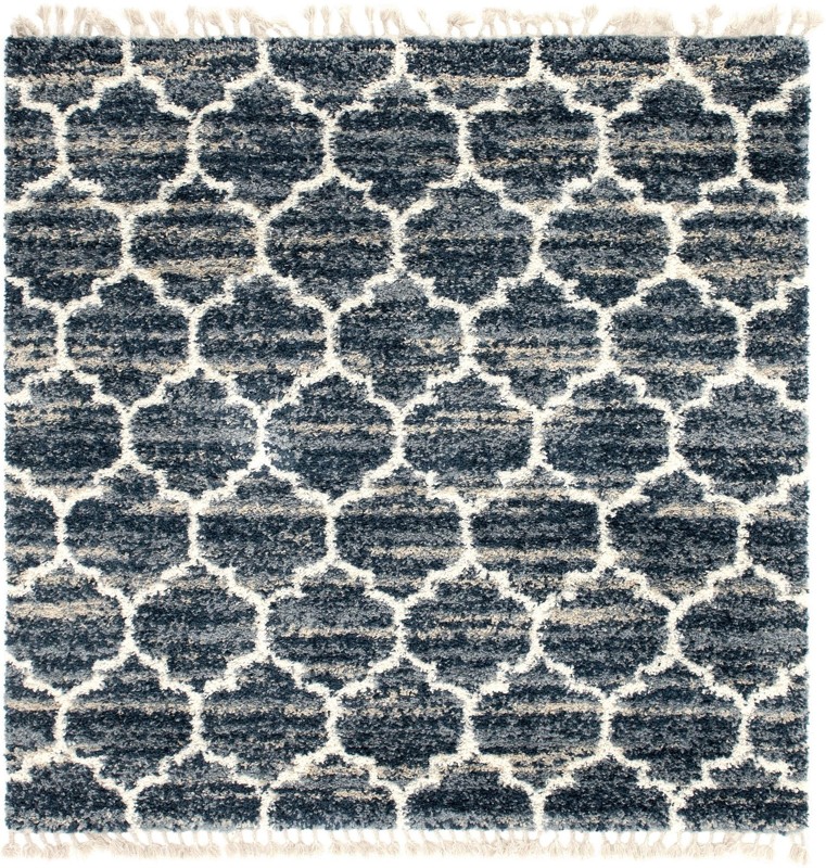Everett · Lattice shag rug, blue and ivory