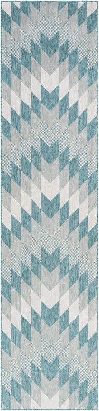 2' 7 x 12' Morrell · Chevron Outdoor Rug, aqua and ivory