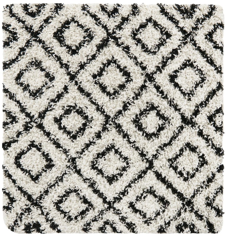 3' 3 x 3' 3 Brock · Geometric diamond Shag Rug, black and cream