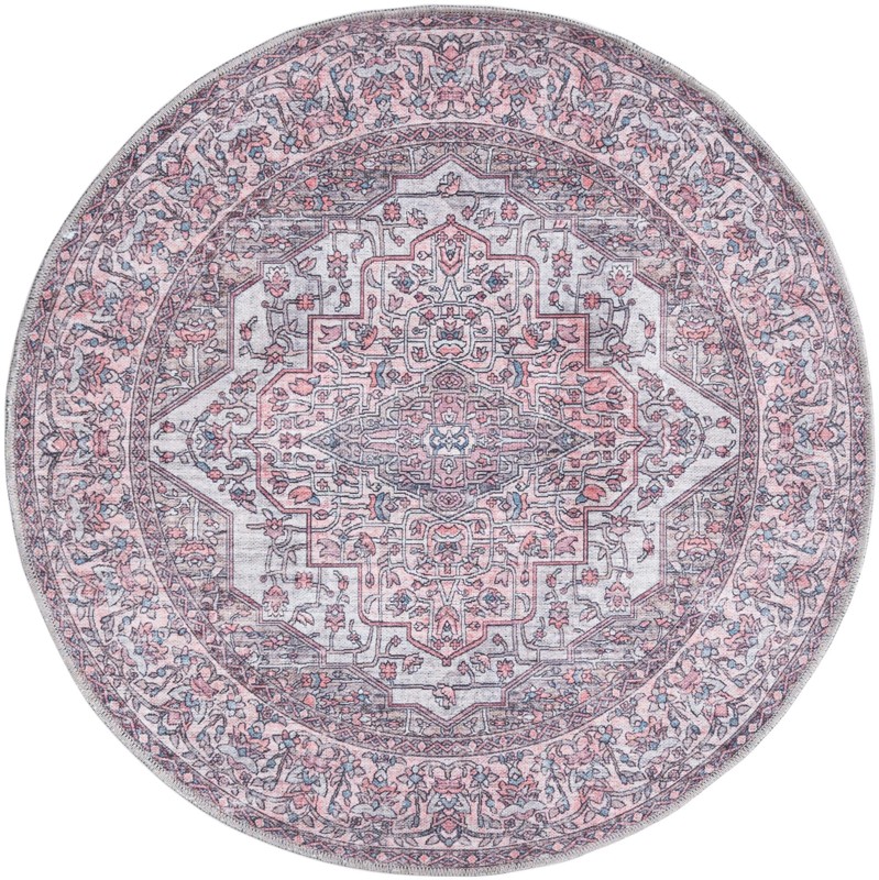 4' x 4' Hartwood · Persian medallion Washable Rug, pink and gray