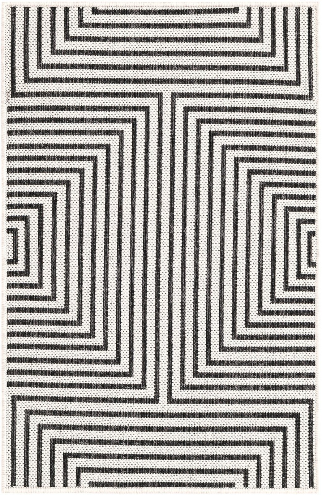 2' x 3' Gorse · Geometric Outdoor Rug, white and black
