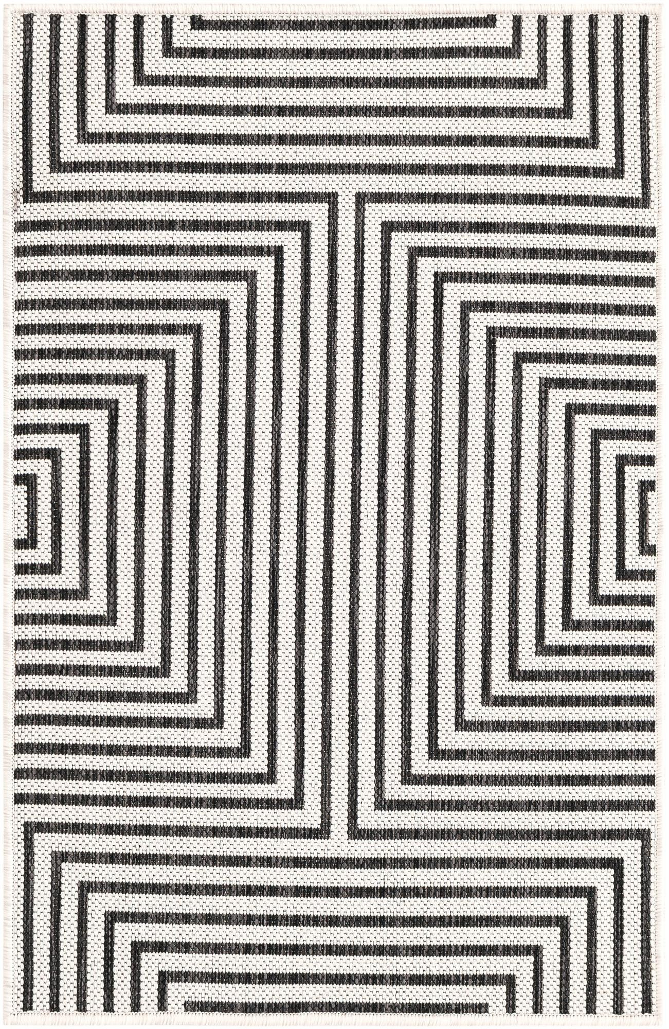 2' x 3' Gorse · Geometric Outdoor Rug, white and black