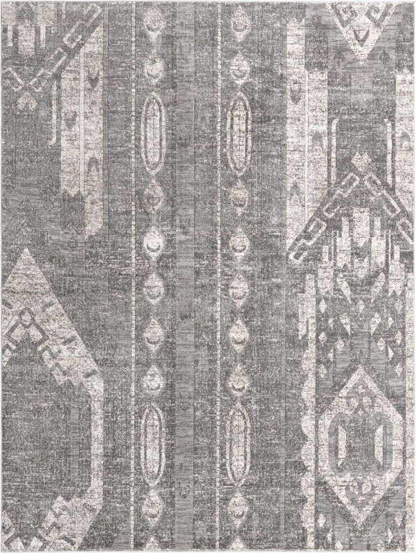 10' x 13' Cardinal · Tribal striped rug, gray and cream