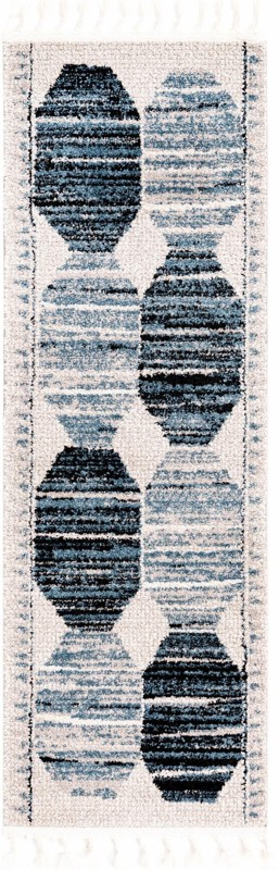 2' x 6' Aynsley · Geometric rug, blue, black and ivory
