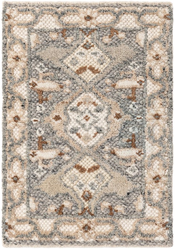 2' x 3' 1 Belden · Border Wool Rug, antique gray