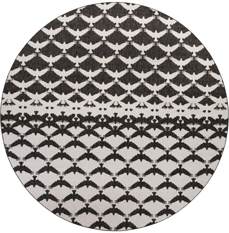 13' x 13' Wayland · Bird tessellation Outdoor Rug, black and white