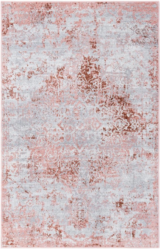 4' x 6' Braxton · Distressed medallion Washable Rug, rose and ivory