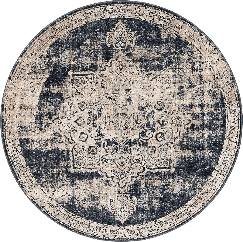 Todd · Distressed medallion rug, navy and beige