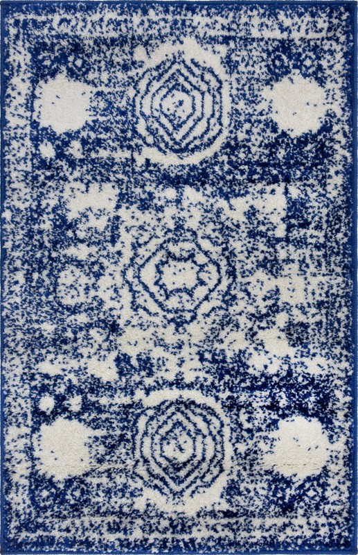2' x 3' Benedict · Distressed medallion rug, ivory and blue