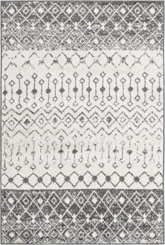 4' x 6' Vernon · Geometric tribal rug, gray and ivory