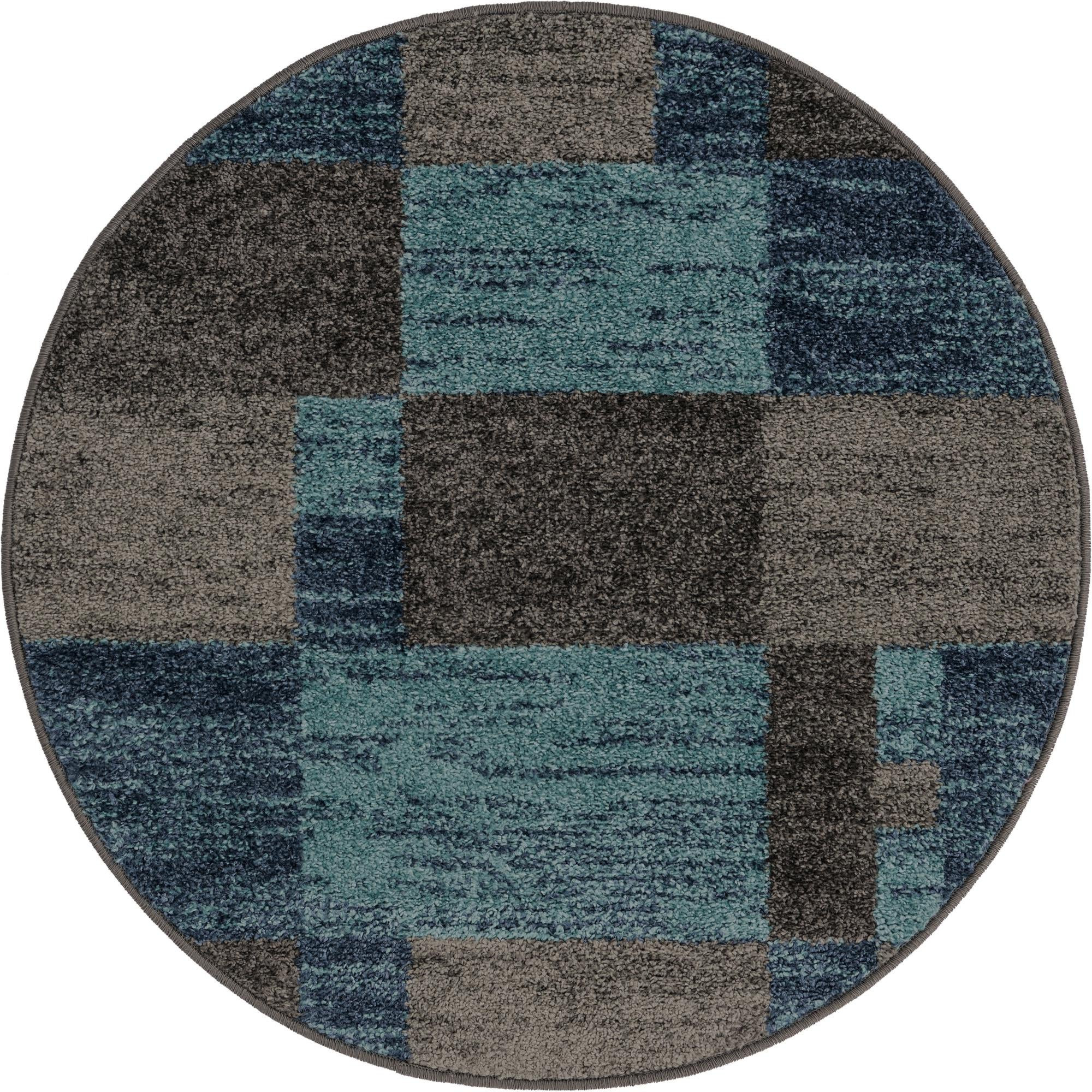 3' x 3' Padgett · Colorblock rug, blue gray and black