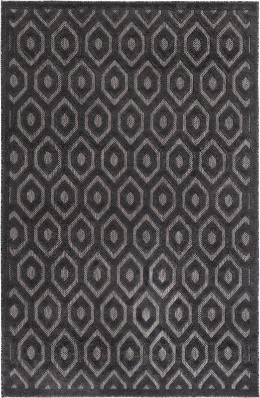 6' x 9' Roanoke · Geometric diamond Outdoor Rug, charcoal and ivory