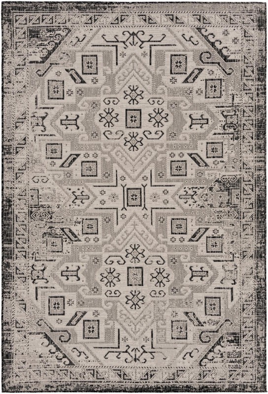 6' x 9' Estuary · Border Outdoor Rug, charcoal gray