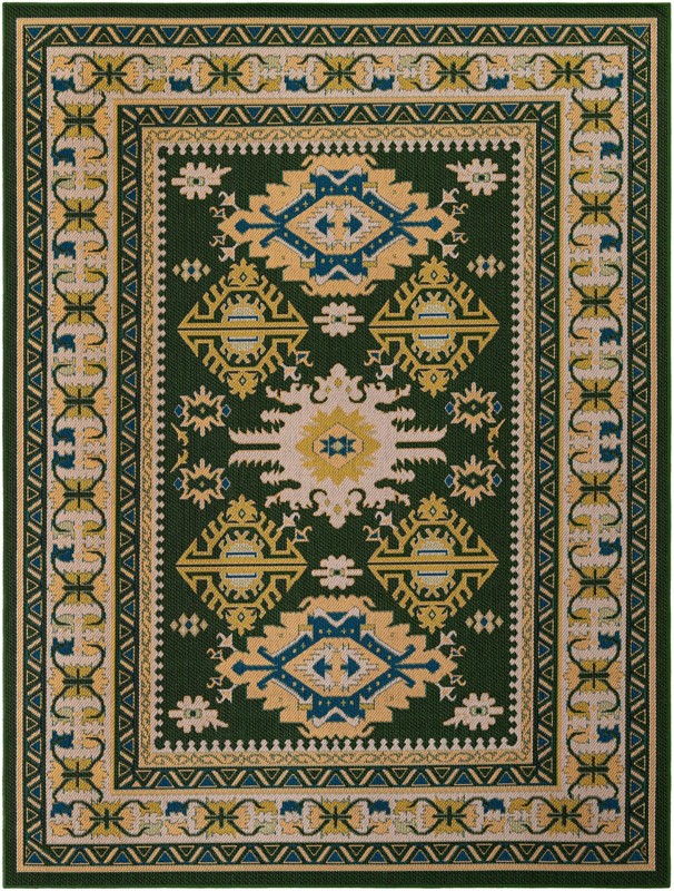 7' 10 x 10' Waxwing · Border Outdoor Rug, green