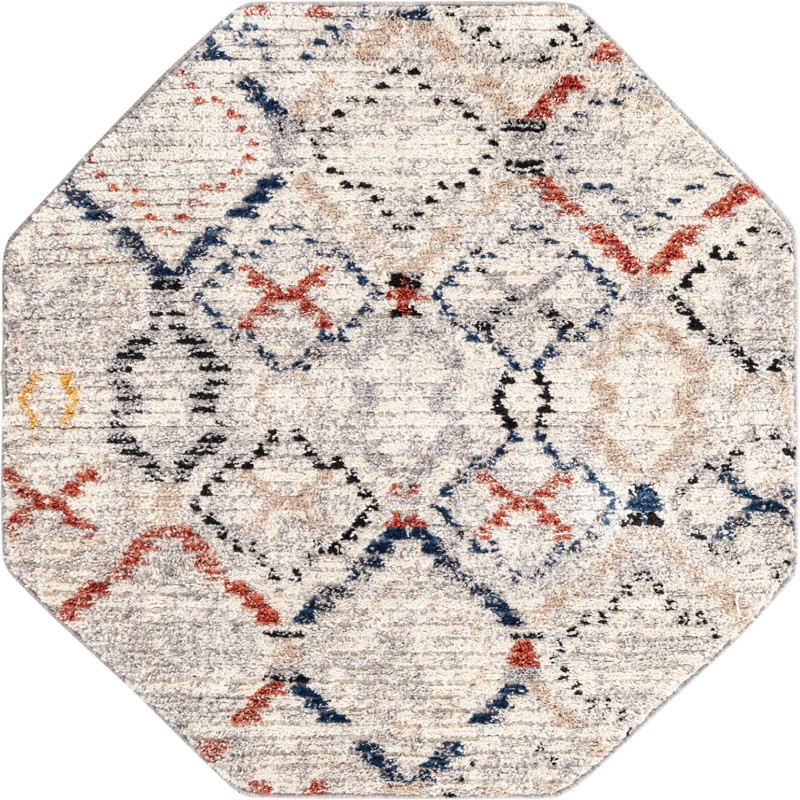 4' x 4' Tilden · Diamond lattice rug, multicolor and ivory