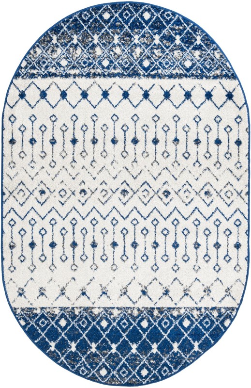 5' 3 x 8' Vernon · Tribal geometric rug, blue and ivory