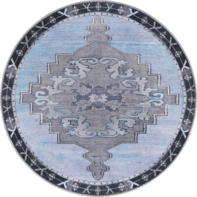 3' 6 x 3' 6 Sanderson · Medallion Washable Rug, blue and gray