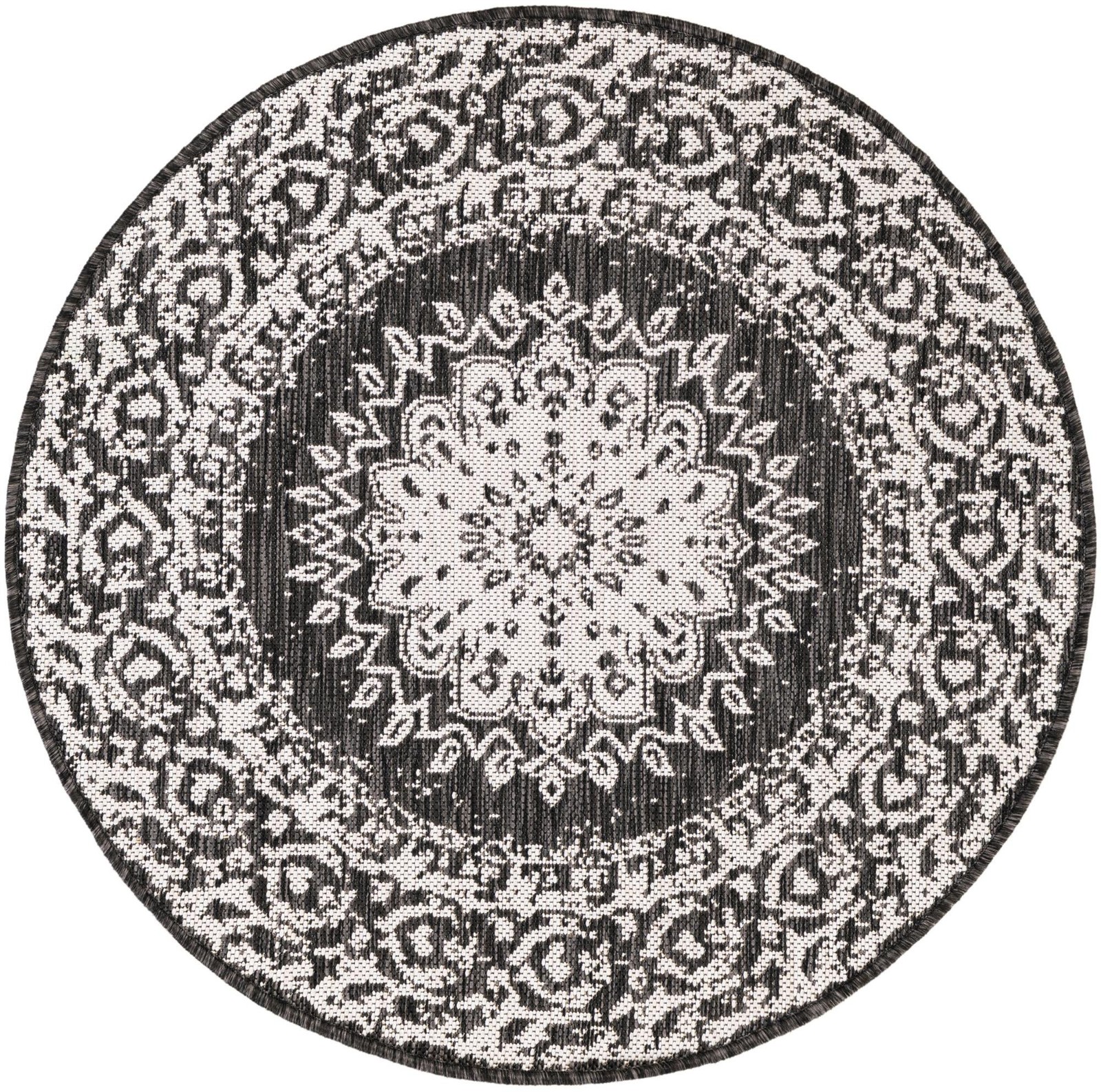 3' x 3' Royce · Medallion Outdoor Rug, black and white