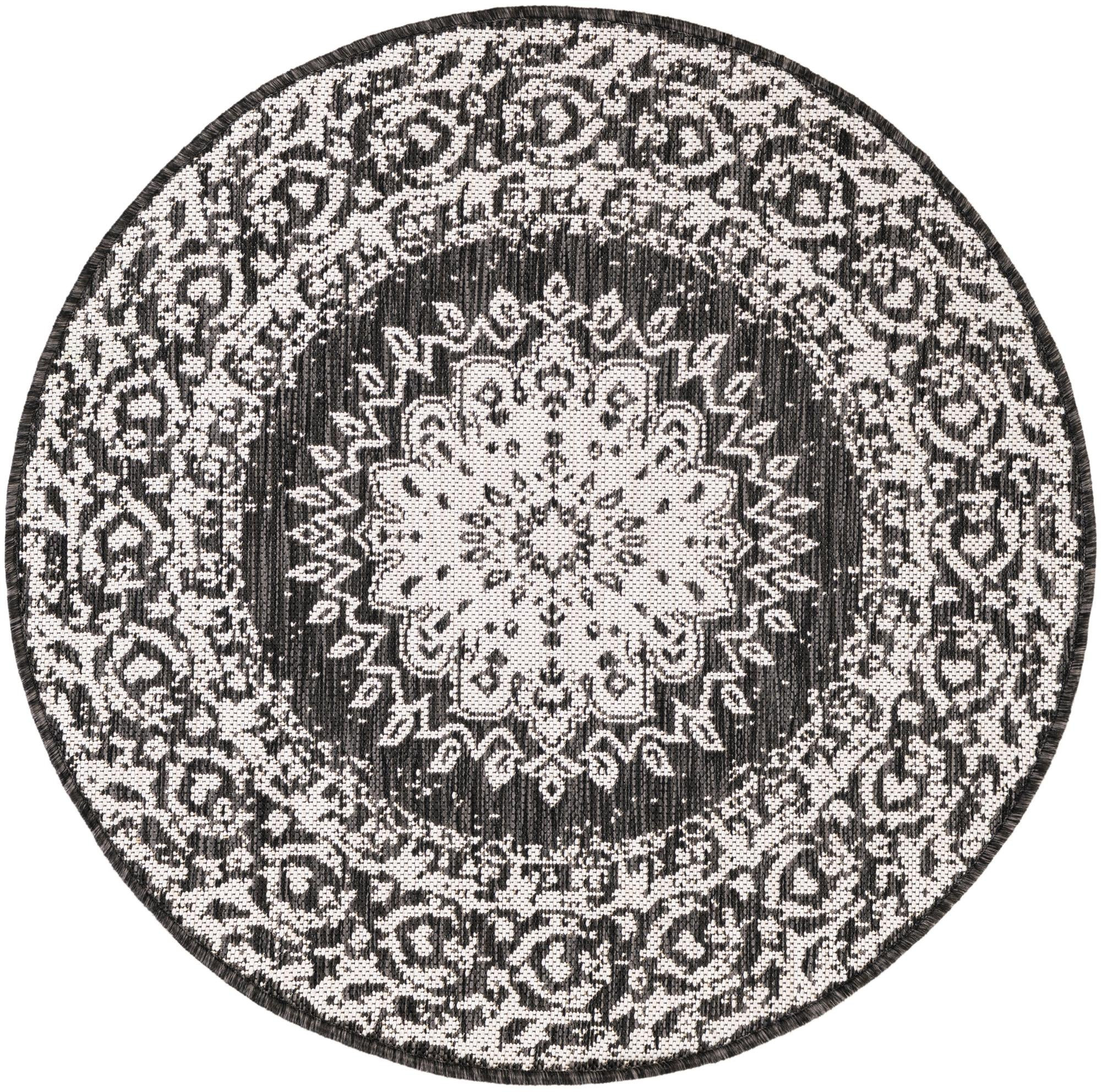 3' x 3' Royce · Medallion Outdoor Rug, black and white
