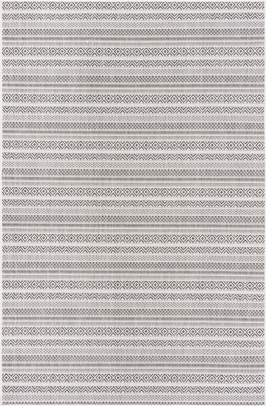 5' 3 x 8' Merlin · Striped geometric Outdoor Rug, beige and black