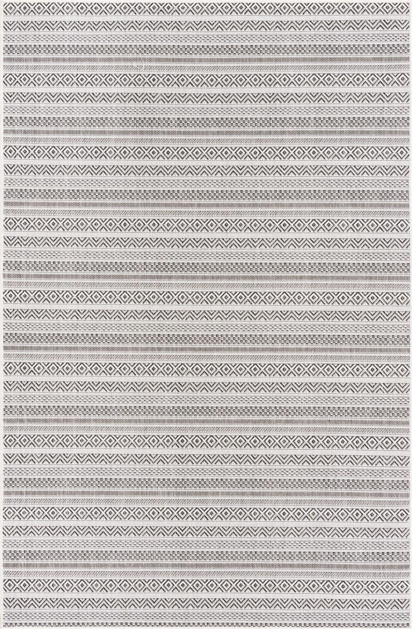 5' 3 x 8' Merlin · Striped geometric Outdoor Rug, beige and black