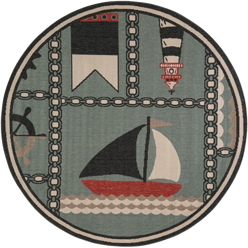 6' x 6' Della · Border Outdoor Rug, blue