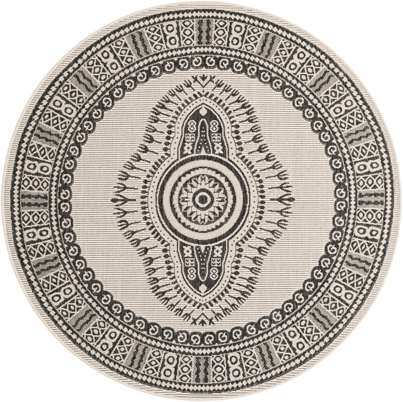6' x 6' Bainbridge · Border Outdoor Rug, white and black