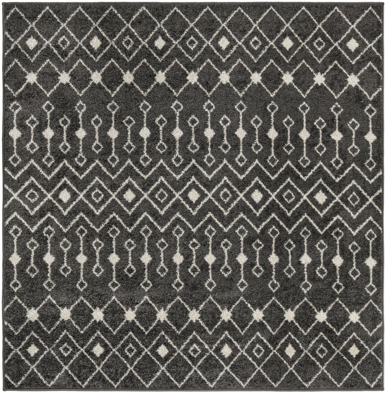 6' x 6' Boswell · Geometric tribal rug, dark gray and ivory