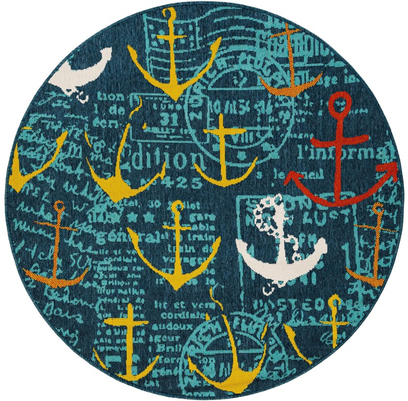 5' x 5' Lavery · Pictoral Outdoor Rug, navy blue