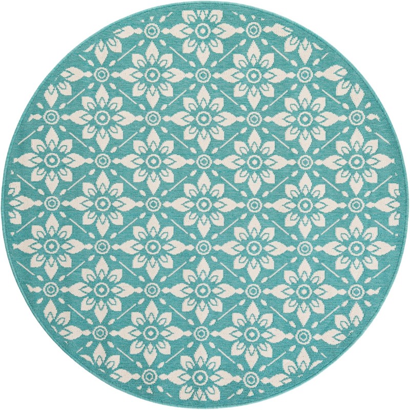 5' x 5' Selwyn · Floral / botanical Outdoor Rug, teal