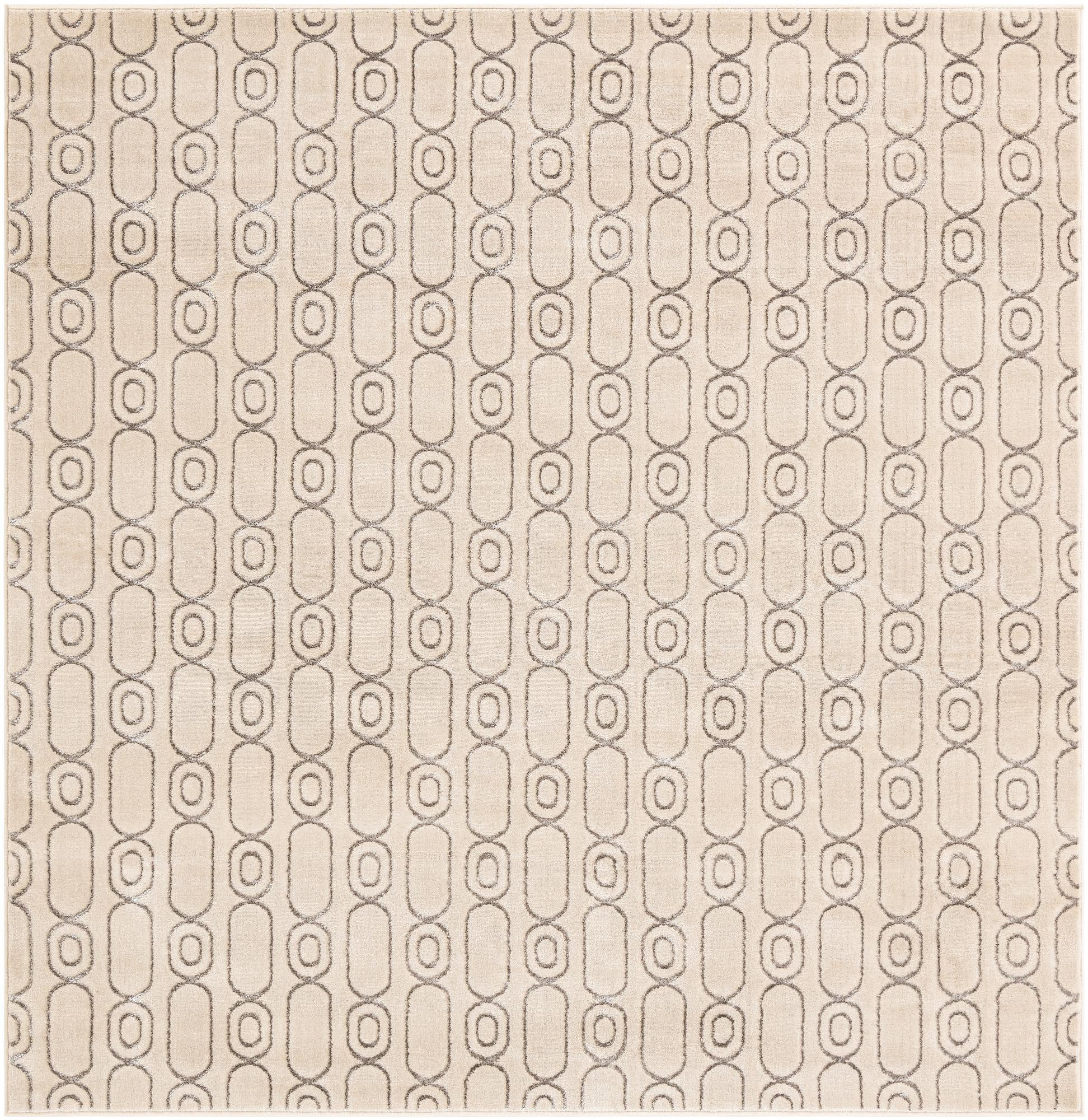 7' 10 x 7' 10 Renwick · Geometric rug, white and silver