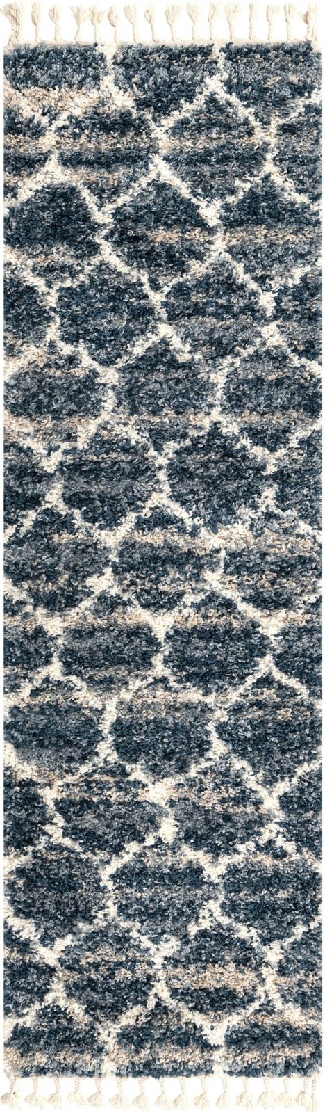 2' 7 x 8' 2 Everett · Lattice shag rug, blue and ivory