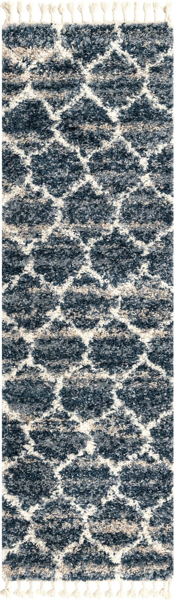 2' 7 x 8' 2 Everett · Lattice shag rug, blue and ivory