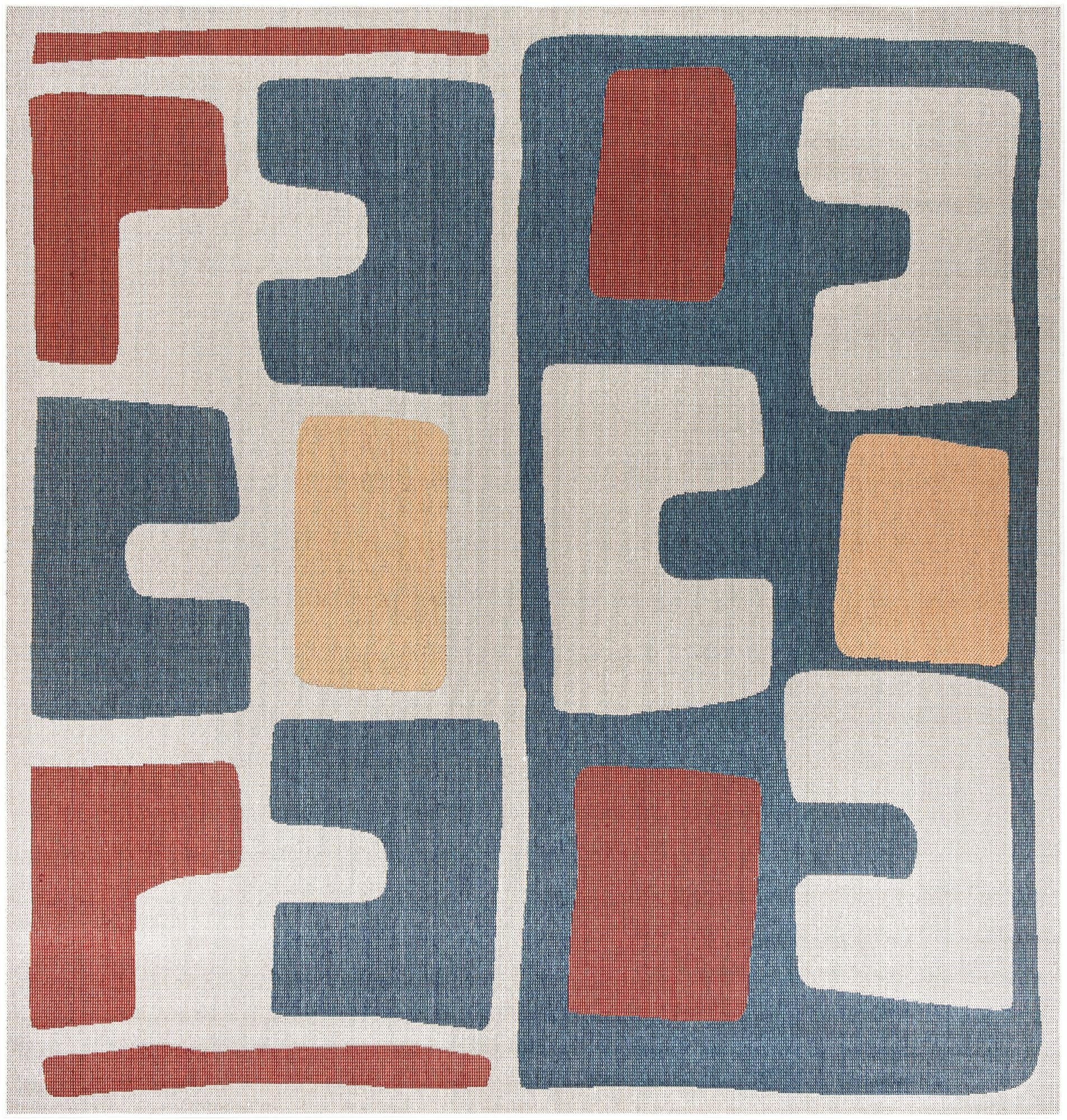 10' x 10' Wainwright · Abstract Outdoor Rug, ivory and blue