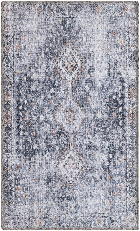 2' x 3' Hodges · Distressed medallion rug, gray and black